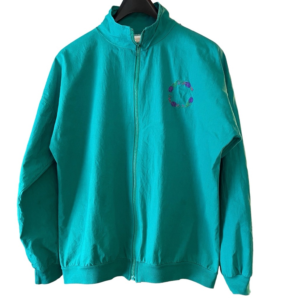 Vintage Huntington Ridge Cotton Jacket, Green with Embroidered Floral Wreath